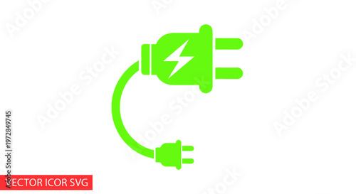 Green electric plug icon with lightning bolt symbol, clean energy concept