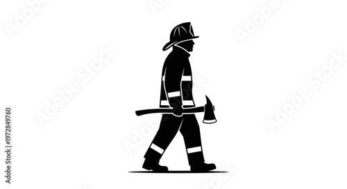 Silhouette of a Firefighter Walking with an Axe
