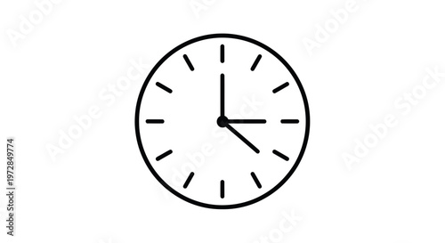 Minimalist Clock Face with Hands Showing Time, Simple Timekeeping Icon