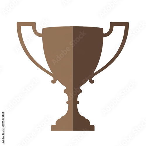 Ornate vintage victory trophy cup with curved handles, bronze and sepia silhouette, minimalist flat vector artwork, clipart style, absolute solid block colors, extremely sharp unblended edges,