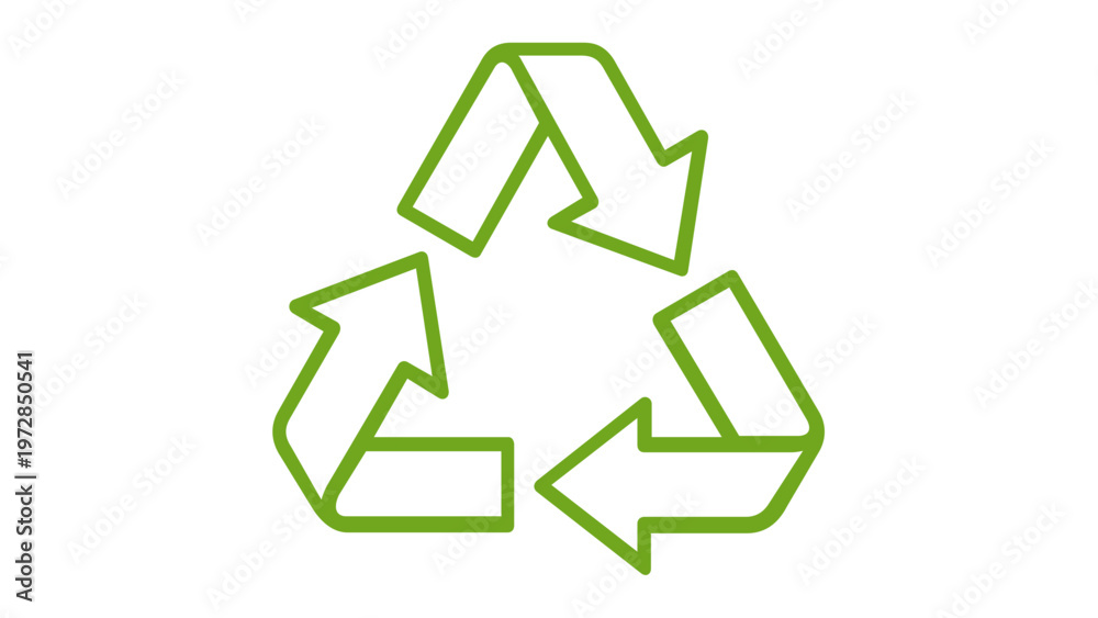 Obraz premium Green recycling symbol vector icon illustration featuring three arrows in a triangular loop, representing sustainability, environmental protection, eco-friendly waste management, and conservation.