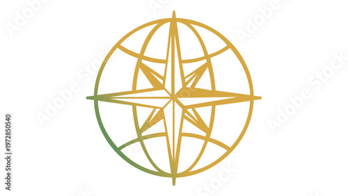 Eco-friendly global navigation vector illustration featuring a green and yellow gradient compass rose over a stylized globe icon, representing sustainable direction and environmental awareness.