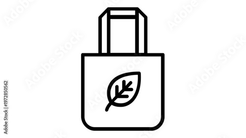 Eco-friendly reusable shopping bag vector icon illustration with leaf symbol for sustainable living, zero waste, and environmental conservation. Minimalist flat line art design for green energy.