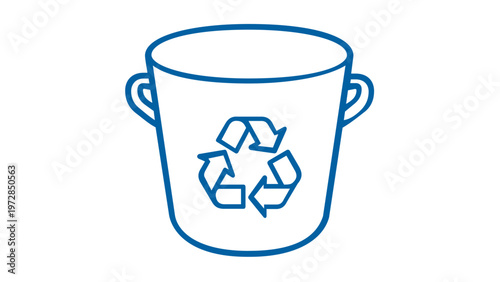 Blue line art vector icon illustration of a recycling bin with a universal recycle symbol, representing eco-friendly waste management, sustainability, and environmental protection concepts.