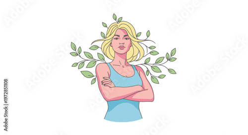 Woman with leaves around her head and shoulders