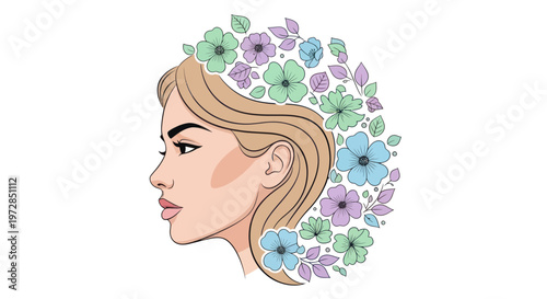 Profile of a woman with flowers in her hair