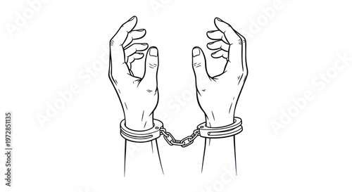 Illustration of two hands shackled by handcuffs.