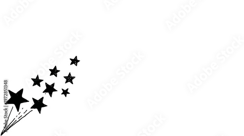 Abstract black shooting stars graphic on white background, dynamic vector illustration with star trail, decorative celestial element.