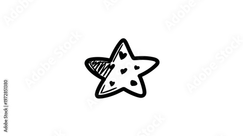 Hand drawn star with hearts doodle icon. Sketchy rating or favorite symbol of love, quality, or positivity design element.