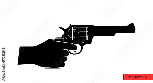 Silhouette of a hand holding a revolver gun, crime and danger concept