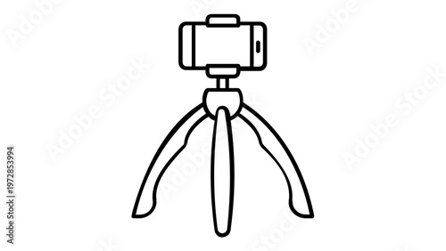 Smartphone on Tripod Vector Icon Illustration for Mobile Photography, Videography, Vlogging, and Content Creation. Minimalist Flat Line Art Design for Digital Media and Social Media Marketing.