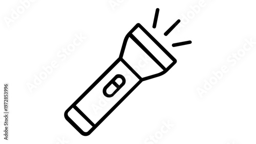 Flashlight Vector Icon Illustration: Minimalist Flat Line Art of a Portable Electric Torch with Light Rays, Scalable AI-Generated Graphic for Web Design, Mobile Apps, and Emergency Symbols.