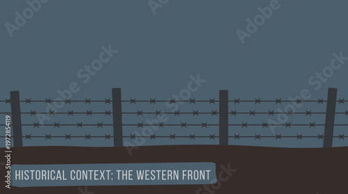 Barbed wire fence silhouette against a somber sky vector illustration for historical education
