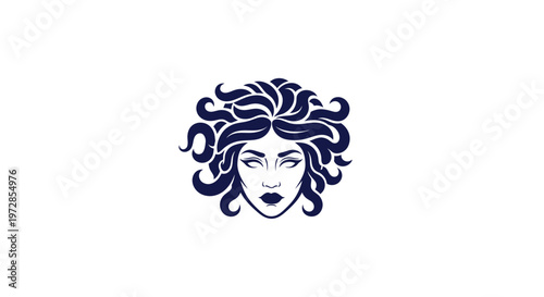 Medusa Head Silhouette Logo, Mythological Woman with Snake Hair, Vector Art