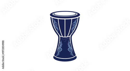 Ornate Blue Goblet Drum with Decorative Pattern on White Background
