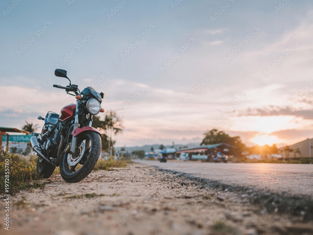Fototapeta premium Motorcycle parked roadside