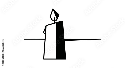 Minimalist icon of a lit candle with a flame, isolated on white background.