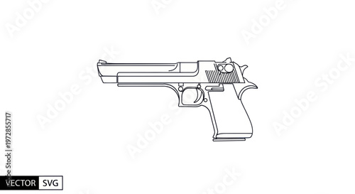 Outline of a Desert Eagle pistol, black and white vector illustration