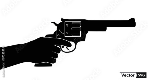 Silhouette of a hand holding a revolver gun, isolated on white background