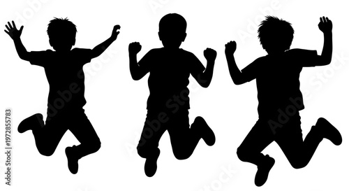 Three Silhouettes of Children Jumping Joyfully