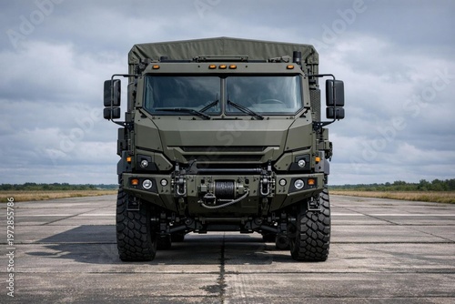 Front View of a Heavy Duty Tactical Military Transport Truck