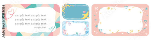 Cute Pastel Hand Drawn Message Frame Set with Hearts, Birds and Ribbons for Valentine, Mother's Day and Greeting Cards, Invitations and Social Media