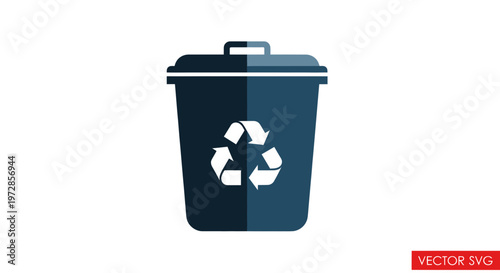 Blue recycling bin with recycle symbol on white background, vector illustration