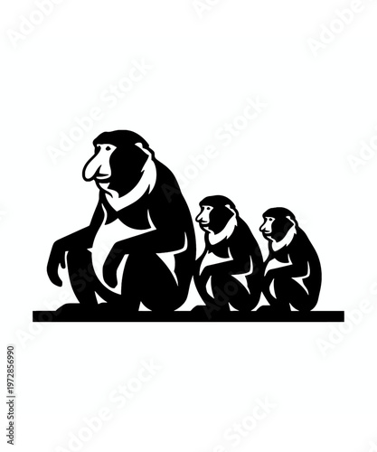 family of gorillas sitting together flat design vector illustration