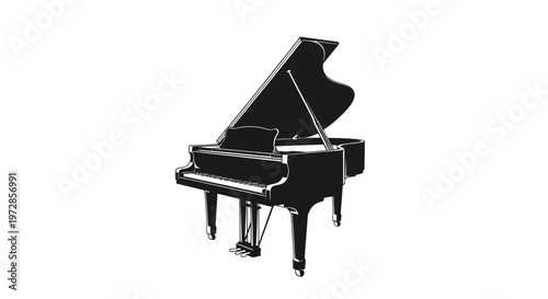Elegant Grand Piano Illustration, Classic Musical Instrument, Isolated Black and White