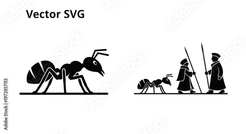 Ants and Human Figures Silhouette Vector Illustration