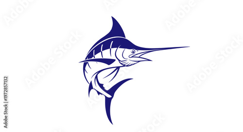 Blue Marlin Jumping from Water, Sport Fishing Icon, Vector Illustration
