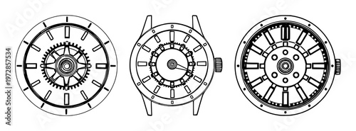 Automatic watch rotor set with intricate black line art design featuring mechanical, horology, movement with timepieces and engineering