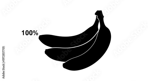 Ripe Banana Bunch: A striking graphic of a banana bunch with the 100% text, ideal for illustrating fruit, health, and nutritional concepts. 