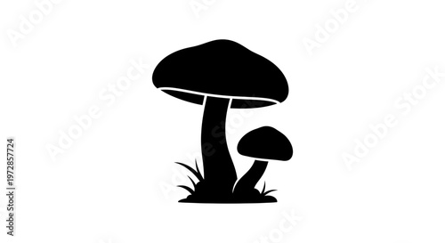 Mushroom Silhouette: A minimalist black silhouette of a mushroom, set against a pristine, uncluttered backdrop, evokes a sense of natural simplicity and earthy charm.