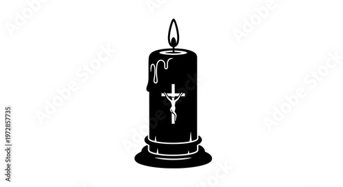 Candle Silhouette: A stark silhouette of a candle, bearing a cross, its flame dancing atop, evokes a sense of solemnity and spiritual reflection.