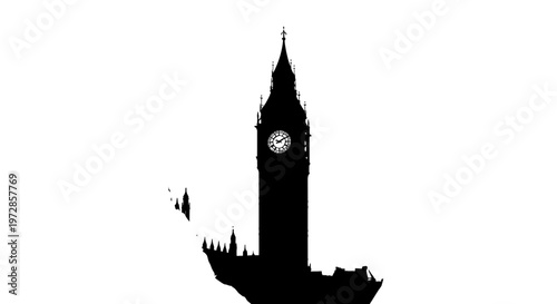 Iconic Silhouette of Big Ben: A striking silhouette of the iconic Big Ben clock tower against a clear sky, embodying timeless architecture and historical significance.
