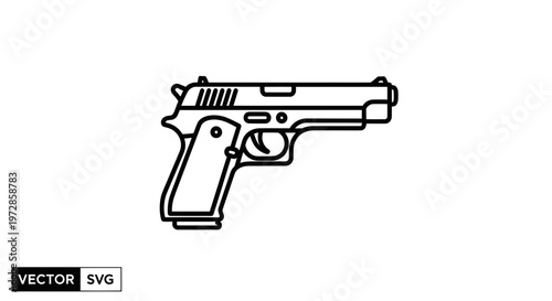 Line Art Vector of a Semi-Automatic Pistol Outline