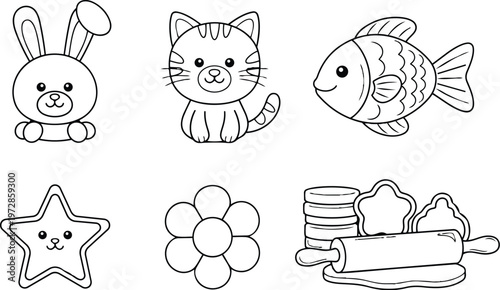 Bunny cat fish star flower and cookie cutting rolling pin