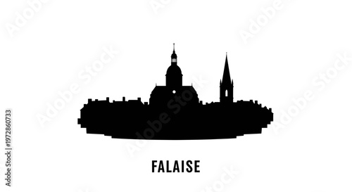 Falaise Silhouette: A minimalist, high-contrast silhouette of Falaise, featuring the town's iconic architecture.