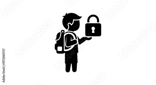 Secure Education: A visual representation of safeguarding student knowledge, symbolized by a child with a backpack, attentively holding a padlock