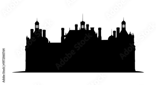 Castle Silhouette: A striking silhouette of a grand castle stands against the background, its intricate architecture a testament to history and enduring design. 
