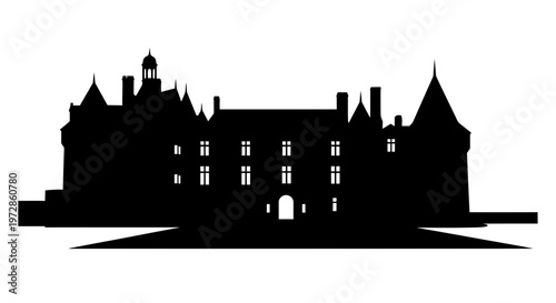 Chateau Silhouette: A stark silhouette of an elegant chateau against a clear sky, exuding a sense of grandeur and timeless architectural design.