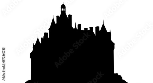 Silhouette Castle: A dramatic silhouette of an ancient castle, a symbol of history, mystery and architectural elegance. Evoking a sense of timelessness and grandeur.