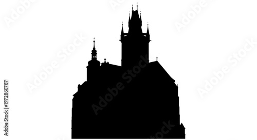 Mystical Silhouette: An image of gothic architecture, possibly a cathedral or a castle, stands silhouetted against the open sky, shrouded in mystery. 