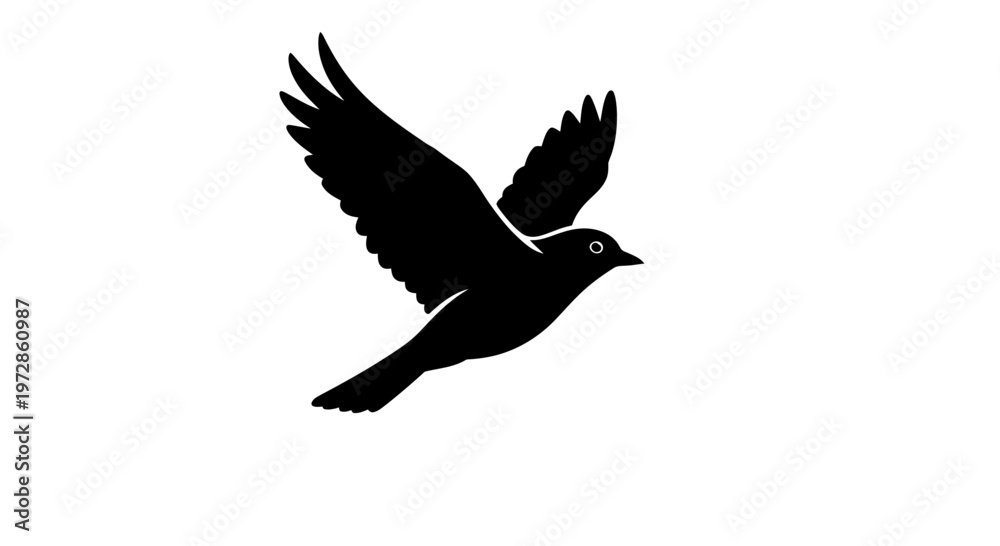 Obraz premium Soaring Silhouette: A sleek, black silhouette of a bird in mid-flight, wings outstretched, against a clean backdrop. A timeless symbol of freedom and aspiration.