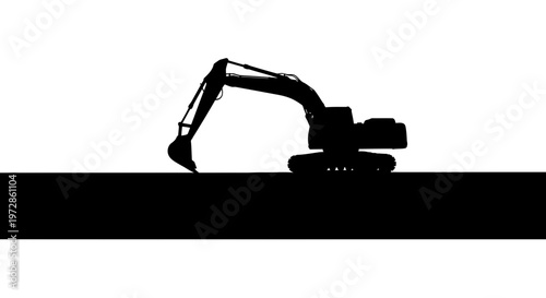 Silhouette of a Powerful Excavator: A stark, yet stunning, black silhouette of a powerful excavator dominates the scene, its robust arm poised for action against a contrasting background.