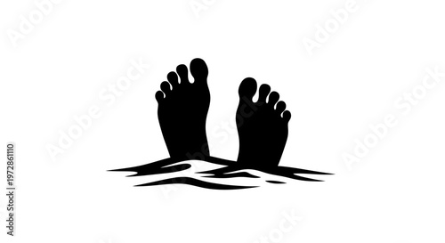 Emerging Silhouettes: stark silhouette of feet emerging from the water. A graphic portrayal of vulnerability, conveying a sense of mystery or distress.