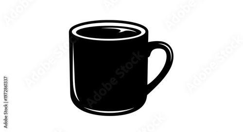 Simplicity of a mug: A sleek, black mug, perfectly rendered in graphic form. A minimalist illustration emphasizing form and functionality.