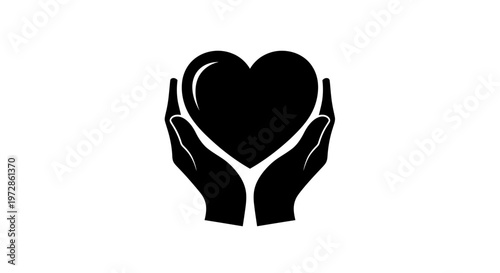 Heart in Hands: An image of two hands cradling a heart symbol, conveys themes of love, care, and compassion, with a minimalist design.
