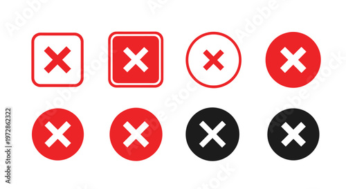 Set of crossed X icons in red and black for indicating error or rejection in UI design.